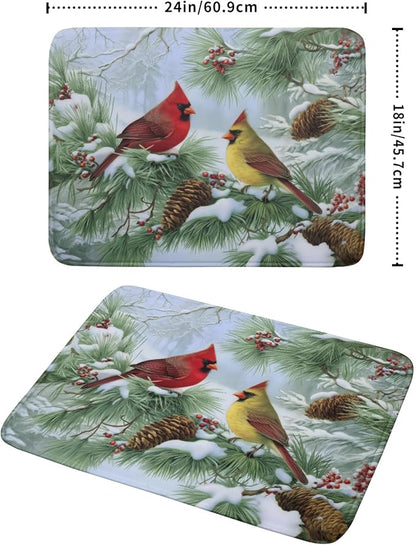 Winter Dish Drying Mat for Kitchen Counter Cardinal Birds Pine Trees Festival Microfiber Absorbent Dish Draining Reusable Washable Foldable Extra Large 18"x24" - Image 2