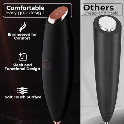 Zulay Kitchen Patented Tornado Triple Whisk Milk Frother with 4 Duracell Batteries – Handheld Foam Maker for Coffee, Lattes, Matcha & Hot Chocolate – Rich, Creamy Froth in Seconds - Black & Copper - Image 4