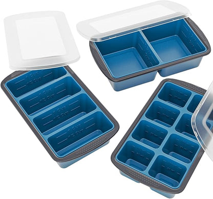 GORCI Silicone Soup Freezer Trays with Lids - 3 Pack, ½ cup, 1 cup, and 2 cup - Perfect Portion Control for Broth, Sauce & Meal Prep ，100% Platinum Silicone BPA-Free, Flexible, Dishwasher Safe by GORCI