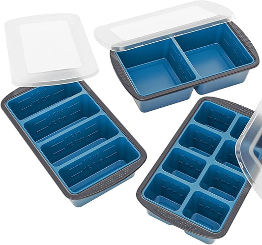 GORCI Silicone Soup Freezer Trays with Lids - 3 Pack, ½ cup, 1 cup, and 2 cup - Perfect Portion Control for Broth, Sauce & Meal Prep ，100% Platinum Silicone BPA-Free, Flexible, Dishwasher Safe by GORCI