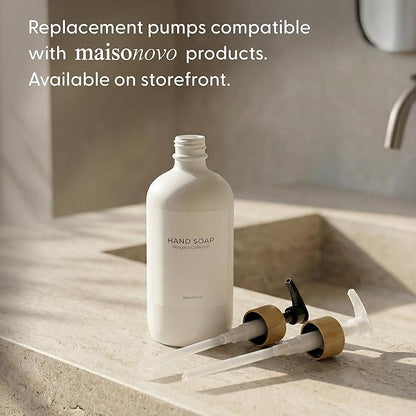 MaisoNovo Glass Soap Dispenser Bathroom Set of 2-16.9 oz Bathroom Soap Dispenser Set - White Glass Bottles x 2 with White Bamboo Pumps & Tray