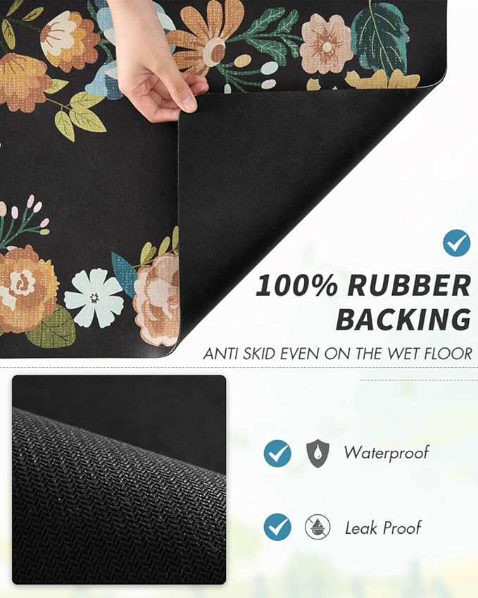 AMOAMI Coffee Mat Hide Stain Rubber Backed Absorbent Dish Drying Mat for Kitchen Counter - Bar Accessories Fit Under Coffee Maker, Espresso Machine, Dish Rack - Floral Black 12x19 - Image 4
