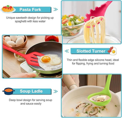 TeamFar Silicone Kitchen Utensils, 7-Piece Kitchen Cooking Utensil Set with Turner Spoon Spatula Ladle, Perfect for Baking Cooking Mixing, Heat-Resistant & Non-Toxic, Dishwasher Safe & Multi Colored - Image 5
