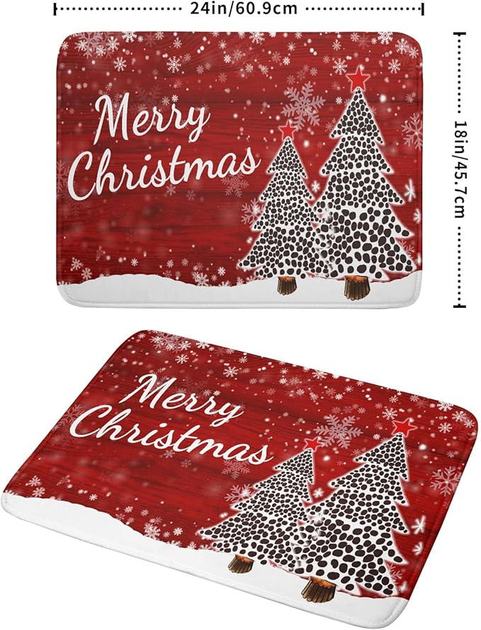 Merry Christmas Tree Red Dish Drying Mat for Kitchen Counter,Winter Snowflake Pine Drying Mat 18 x 24 Inch with Absorbent Reversible Microfiber Dish Drying Pad for Coffee Bar - Image 2