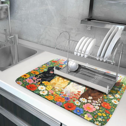 Spring Absorbent Drying Mat Colorful Flowers Dog Dish Drying Mat for Kitchen Counter 18 X 24 In - Image 5