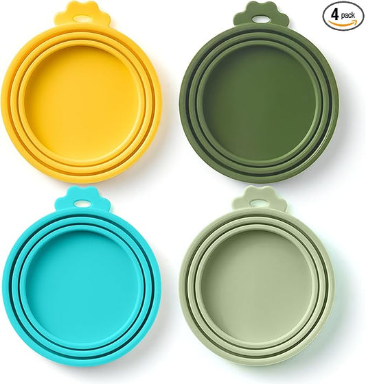 4 Pack Universal Pet Food Can Covers Lids - One fit 3 Standard Size Cans for Cats and Dogs Food Cans - Easy to Clean - Safe Silicone - Emerald Dawn