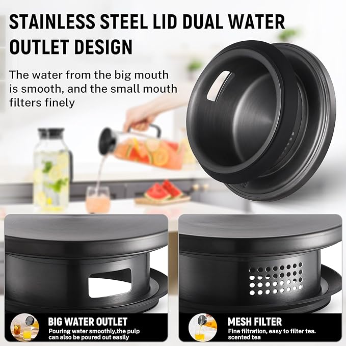 2 Pack 2 Liters/68 oz Square Glass Pitcher with Lid and Handle for Fridge, Iced Tea and Coffee Carafe Beverage Serveware, Heat Resistant Borosilicate Water Black Jug for Hot/Cold Drinks and Milk - Image 5