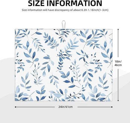Blue Flower Dish Drying Mat For Kitchen Counter Absorbent Large Kitchen Fast Dry Pad Reusable Washable Protector Rack Large Mat 18 X 24