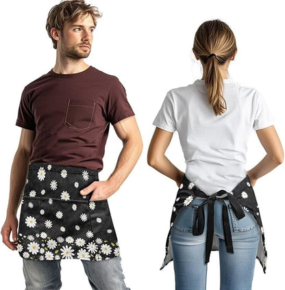 Server Apron with 3 Pockets, Waterproof Oil Waitress Waiter Half Apron for Restaurant Hotel Kitchen Cafe