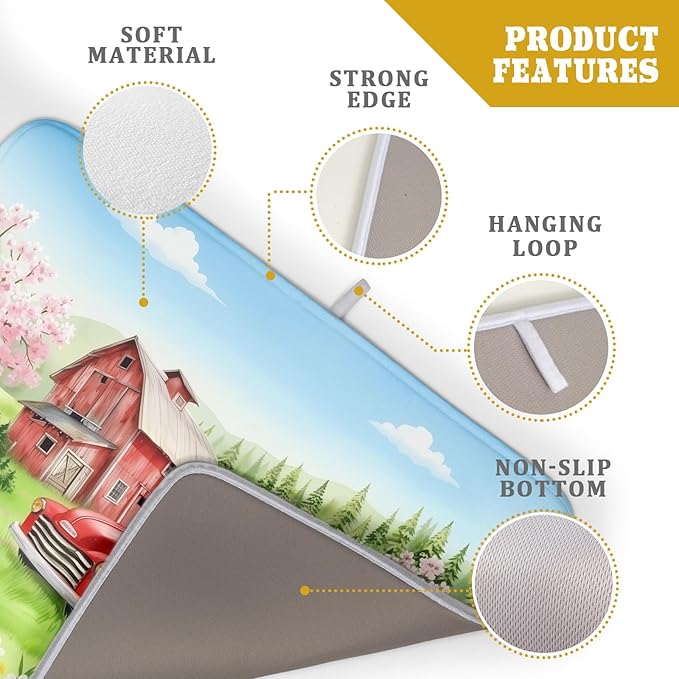 Spring Dish Drying Mat for Kitchen Counter Red Truck Flowers Microfiber Absorbent Dish Draining Reusable Washable Foldable Extra Large 18"x24" - Image 4