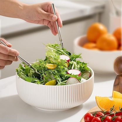 Mfacoy 2 Pack Salad Bowl, 8 inch 60 oz Large Serving Bowl Set, Deep Bowl for Kitchen, White Ceramic Bowl Set for Soup, Cereal, Ramen, Pasta, Salad, Dishwasher & Microwave Safe, Easy Clean - Image 7