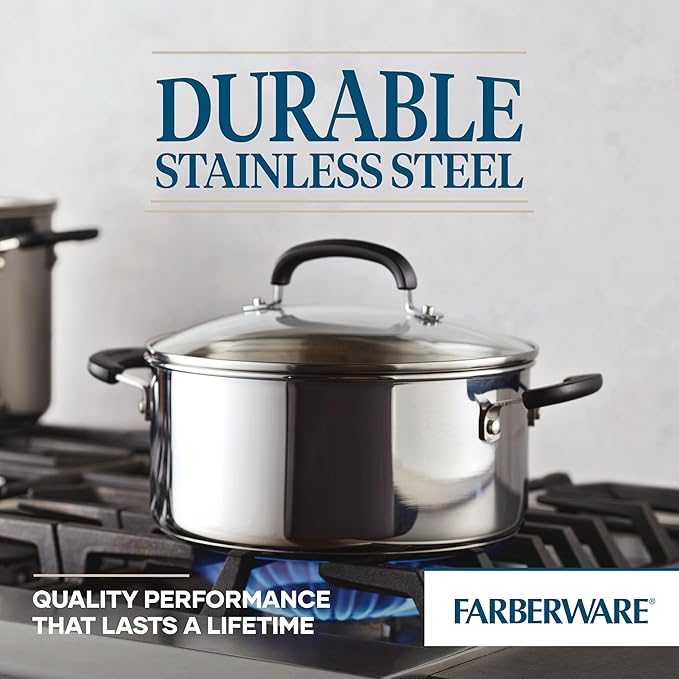 Farberware Brilliance Stainless Steel Dutch Oven/Casserole Pan with Glass Lid, 5 Quart, Dishwasher Safe and Induction Ready, Compatible with All Cooktops, Stainless Steel - Image 5