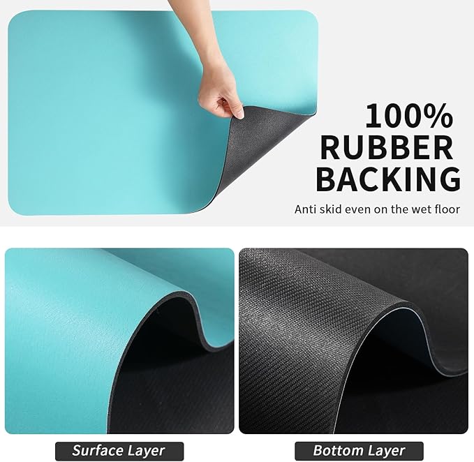 HotLive Dish Drying Mat for Kitchen Counter, Heat Resistant Drainer Mats with Non-slip Rubber Backed, Hide Stain Kitchen Super Absorbent Draining Mat, Easy to Clean Dish Rack Pad, Teal 18"x32" - Image 5