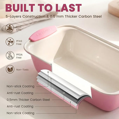 Kikcoin 22 PCS Nonstick Baking Pans Set, Stackable Bakeware Sets with Silicone Handles, 450°F Oven Safe Baking Sheet Set, Easy Release Cookie Sheets for Baking, Pink - Image 3