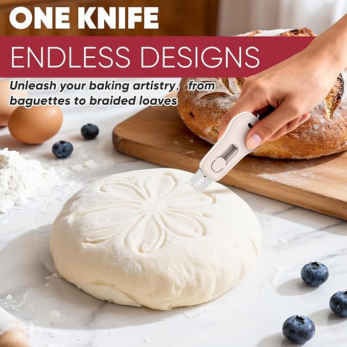 24SHEN Bread Lame, Sourdough Scoring Tool with Extractable & Magnetic, Sour Dough Tools Sourdough Cutter for Homemade Bread Making, Scoring Knife Include 5 Razor Blades-Beige - Image 6