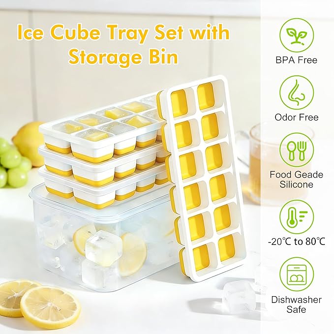 NFK Ice Cube Tray with Lid & Bin - 4 Pack 48 Cubes Stackable Silicone Trays for Freezer with Storage Container, Leak-Proof Lids, BPA-Free, Easy Release for Kitchen, RV, Party, Cocktail & Coffee - Image 2