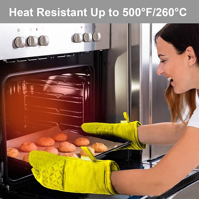 KEGOUU Oven Mitts and Pot Holders 6pcs Set, Kitchen Oven Glove High Heat Resistant 500 Degree Extra Long Oven Mitts and Potholder with Non-Slip Silicone Surface for Cooking (Yellow) - Image 6