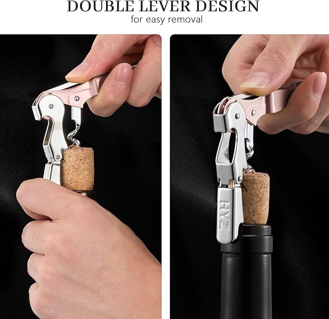HYZ 2-Pack Wine Opener Waiter Corkscrew, Professional Wine Key for Servers, Bartender with Foil Cutter, Manual Wine Bottle Opener Double Hinged (Pink) - Image 4