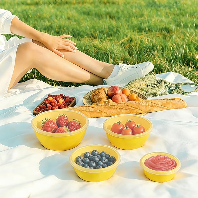 4-Piece Classic Plastic Prep Bowls with Lids, Nesting Plastic Small Mixing Bowl Set for Mixing, Baking, Prepping, Cooking and Serving Food, Microwave and Dishwasher Safe (Yellow) - Image 7