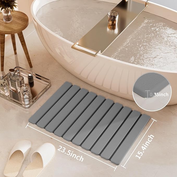 Foldable Stone Bath Mat, Quick Dry Stone Drying Mats for Bathroom, Super Absorbent Bath Mat, Non Slip, Large Diatomaceous Earth Dish Drying Mats for Kitchen Counter 23.5 x 15.4in, Dark Gray - Image 3