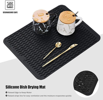 Silicone Dish Drying Mat, Non-Slip Easy Clean Sink Mat Large Heat-resistant Dish Drainer Mat for Kitchen Counter, Sink, Refrigerator or Drawer liner (16" x 12", BLACK) - Image 3