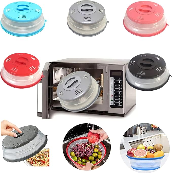 Microwave Splatter Cover Vented for Food, Splatter Guard & Colander Kitchen Gadget for Fruit Vegetables Microwave Plate Cover with Hook Hole,Dishwasher-Safe,BPA-Free Silicone & Plastic (2Pack)