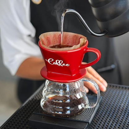 Pour Over Coffee Maker, Ceramic Pour Over Coffee Dripper, Manual Brew Maker, Red Kitchen Decor and Accessories, Single Cup Porcelain Slow Brewing Accessories for Cafe Coffee Bar