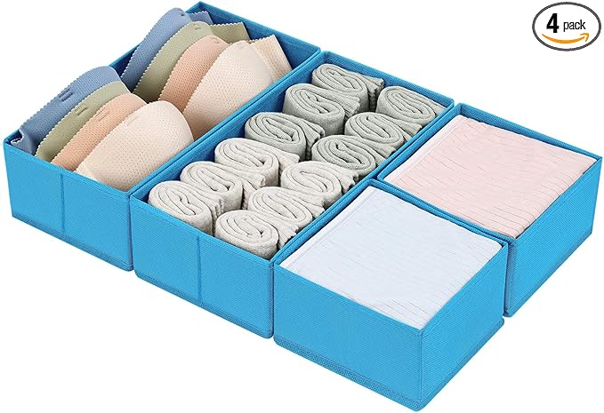 DIMJ Drawer Organizers - Set of 4 Fabric Closet Organizers and Storage, Drawer Dividers for Baby Clothes, Socks, Belt, Tie (Blue) by DiMJ