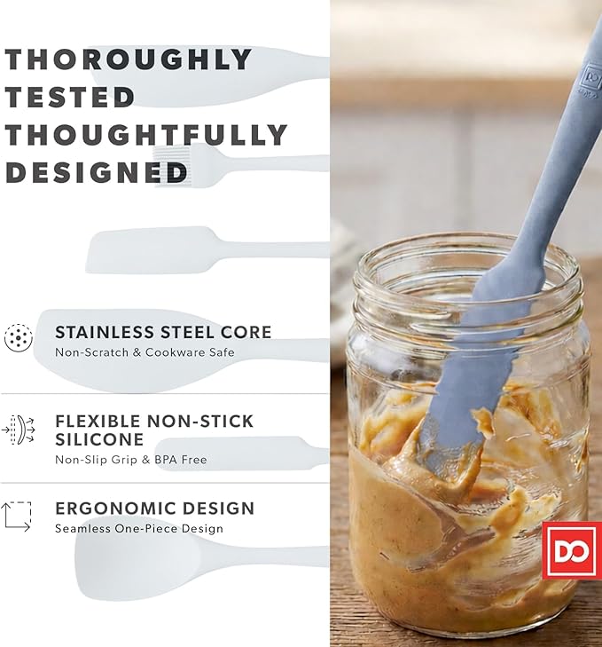 DI ORO 6-Piece Silicone Spatula Set - Rubber Kitchen Utensils for Baking, Cooking & Mixing - Heat-Resistant 600°F BPA Free Spatulas for Nonstick Cookware - Dishwasher Safe (Blue Grey)