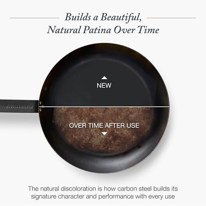 Merten & Storck Pre-Seasoned Carbon Steel 12” Frying Pan Skillet, Use on Induction, Stove and Grill, Durable, Even-Heating, for Searing, Grilling, Oven Use, and Campfire, Indoor/Outdoor