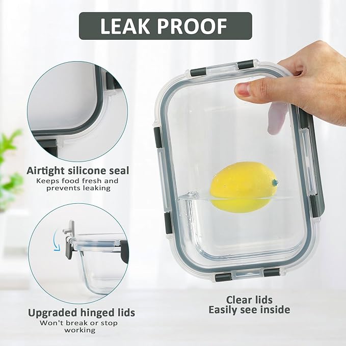 [8-Pack,30 oz]Glass Meal Prep Containers,Glass Food Storage Containers,Airtight lunch Containers with Lids, Microwave, Oven, Freezer and Dishwasher - Image 3