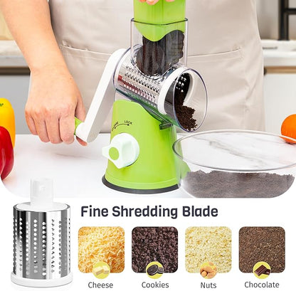 Rotary Cheese Grater Hand Crank, 3 Blades Slicer Shredder, Cheese Grater for Kitchen, Multi-Functional Kitchen Tool for Vegetables, Nuts, Chocolate, with Strong Suction Base, Green - Image 5