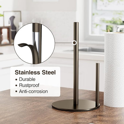 Bronze Kitchen Paper Holder, Oil Rubbed Bronze Paper Towel Holder, Kitchen Roll Organizer, Countertop Roll Dispenser with Weighted Base - Image 3