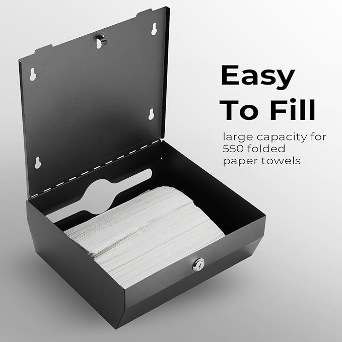 Commercial Paper Towel Dispenser for Multifold - Paper Towel Dispenser Wall Mount, Large Capacity Stainless Steel Tissue Holder, Suitable for Bathrooms and Public Places, Matte Black - Image 6
