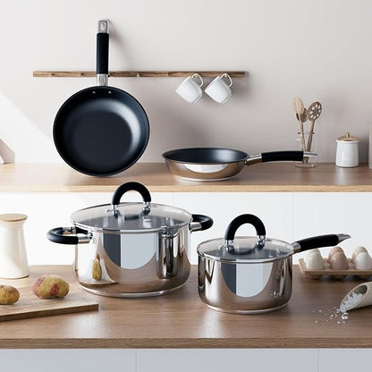 Pots and Pans Set Non Stick, 5 Ply Stainless Steel Cookware Set of 6, 2.8QT 6.5QT Pots 10” 11.5” Frying Pan, Compatible with Gas Induction Ceramic Stove, Dishwasher Safe