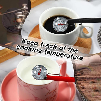 Xuhal 6 Pcs Stainless Steel Kitchen Thermometer with 5 Inch Long Stem 1 Inch Dial Thermometer Milk Frothing Food for Oven Probe Meat Grill BBQ Cooking Chocolate Water(Black, Red, White) - Image 5