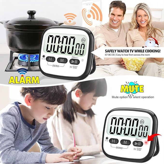 AyayaBoss 2-Pack Magnetic Kitchen Timers for Cooking, Digital Stop Watch Countdown Timer for Kids, Teachers, Classroom, Office, Exercise - Battery Included - Image 8