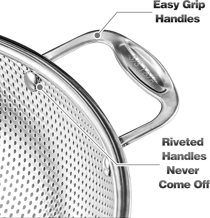 Tiawudi Large 6-Qt Colander, 18/8 Stainless Steel Mesh Strainer for Kitchen, Food Sieve with Riveted Handles and Self-draining Solid Ring Base, Great for Pasta, Rice, Vegetables and Fruits - Image 4