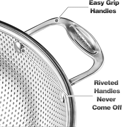 Tiawudi Large 6-Qt Colander, 18/8 Stainless Steel Mesh Strainer for Kitchen, Food Sieve with Riveted Handles and Self-draining Solid Ring Base, Great for Pasta, Rice, Vegetables and Fruits - Image 4