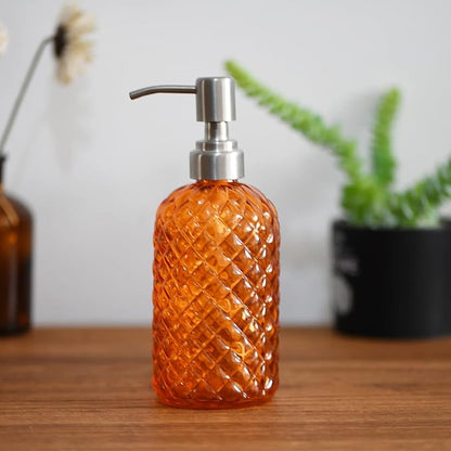 16 oz Diamond Pattern Glass Soap Dispenser, Kitchen and Bathroom Refillable Soap Dispenser with Rust Resistant Stainless Steel Pump for Hand Soap, Lotion Glass Liquid Dispenser (2pack) - Image 7