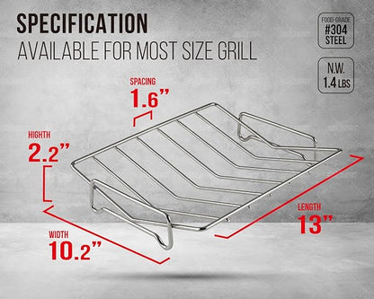 Stainless Steel Turkey Roasting Rack, V-shaped Racks for Smoking and Broiling Chicken, Bird, and Pork Tenderloin. Nonstick Cooking Rack for Roasting Pan. Kamado, Smoker, BGE Accessories, 13×10"
