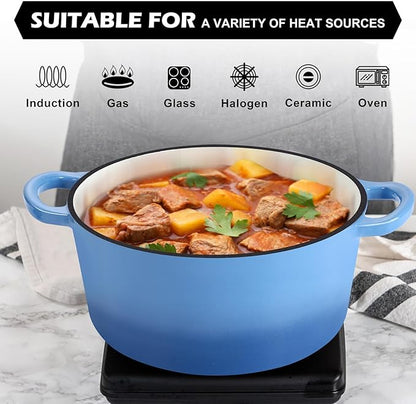 TeamFar 5Qt Dutch Oven, Enameled Cast Iron Dutch Oven with Lid & Dual Handles for Cooking Baking Braising Simmering, Healthy & Sturdy, Oven & Various Stovetops Safe, Non-stick & Easy Clean - Blue - Image 5