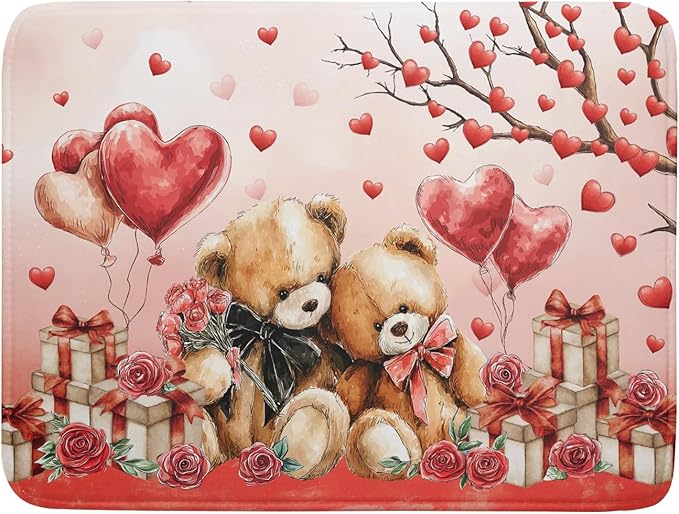 Holiday Microfiber Dish Drying Mat 18 X 24 in Valentines Day Bear Red Decorative Kitchen Countertop Mats by Giwawa