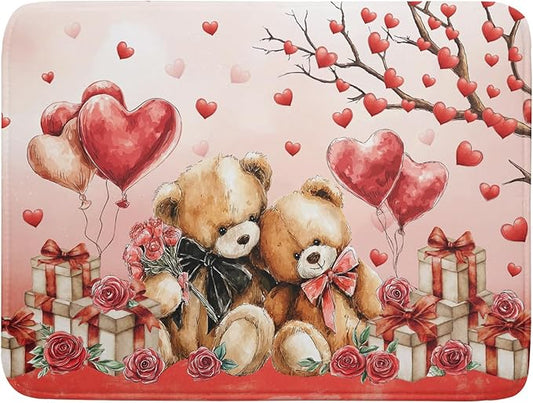 Holiday Microfiber Dish Drying Mat 18 X 24 in Valentines Day Bear Red Decorative Kitchen Countertop Mats by Giwawa
