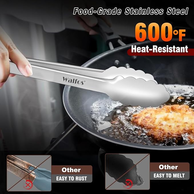 Walfos 17 Inch Extra Long Grill Tongs, Ultimate Stainless Steel BBQ Tongs for Grilling, Cooking, BBQ/Barbecue, Buffet and Turning Food - Image 3