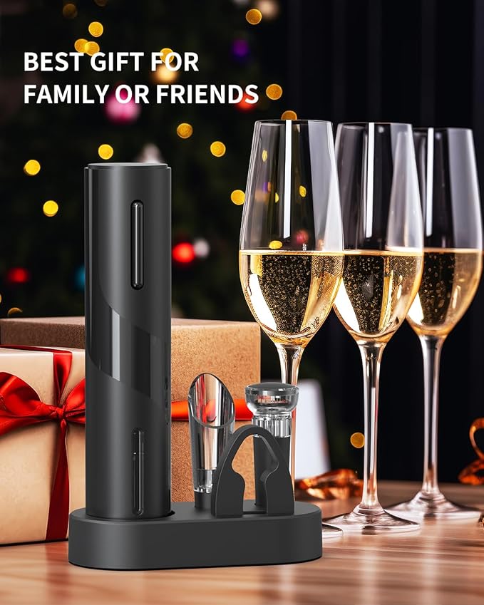 CIRCLE JOY Electric Wine Bottle Opener Set Rechargeable Wine Corkscrew Cordless Wine Opener Gift Set with Charging Base, Foil Cutter, Wine Aerator Pourer and Vacuum Wine Stopper, Black - Image 5