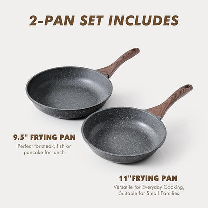 SENSARTE Nonstick Frying Pan Skillets, Swiss Granite Coating Omelette Pans, Healthy Cookware Chef's Pans, Free of Intentionally Added PFOA (9.5+11 Inch) - Image 3