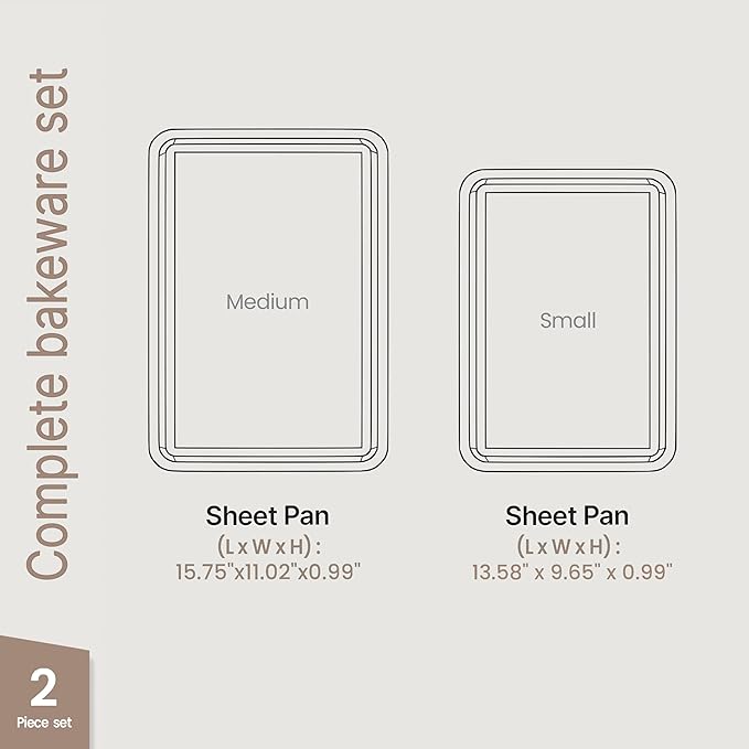 Diamond Bottom Cookie Sheet Set of 2, Nonstick Blue Carbon Steel Baking Pans for Crisp Baking, Space-Saving Stackable Trays, PFOA, PFOS, PTFE Free, Oven Safe Up to 450°F, Small & Medium Pans - Image 2