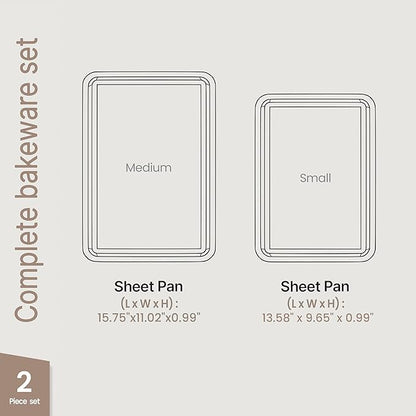 Diamond Bottom Cookie Sheet Set of 2, Nonstick Gray Carbon Steel Baking Pans for Crisp Baking, Space-Saving Stackable Trays, PFOA, PFOS, PTFE Free, Oven Safe Up to 450°F, Small & Medium Pans - Image 2