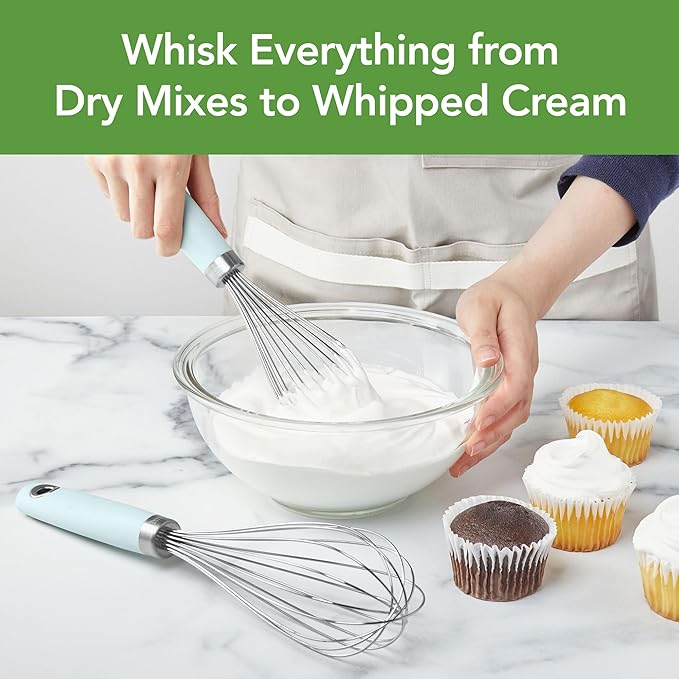 Tovolo Wire Whisk Set of 2 for Baking Cooking Mixing Whisking, 10” & 12” Inch Stainless Steel Wire Kitchen Whisk Set Balloon Design Sturdy Comfort Grip Handle BPA Free Dishwasher Safe, Blue Haze - Image 2
